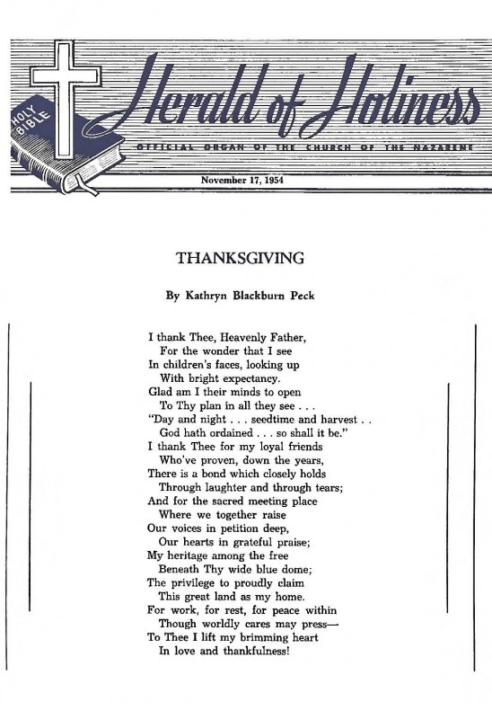 Title Page of Herald of Holiness - November 17, 1954