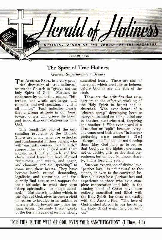Title Page of Herald of Holiness - June 24, 1953