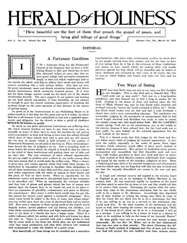 Title Page of Herald of Holiness - March 21, 1917