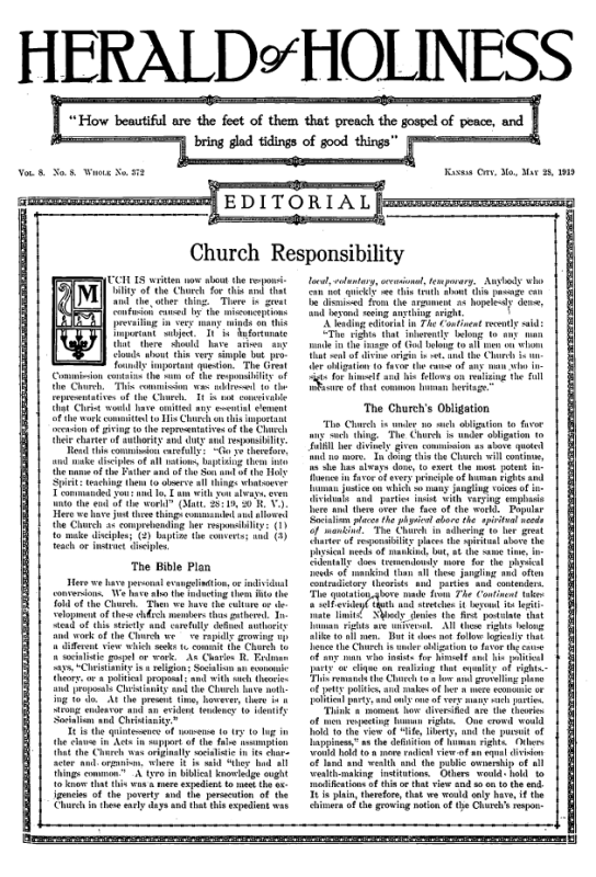 Title Page of Herald of Holiness - May 28, 1919