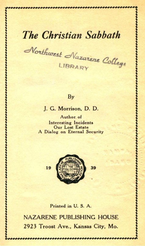 Title Page Image of book The Christian Sabbath