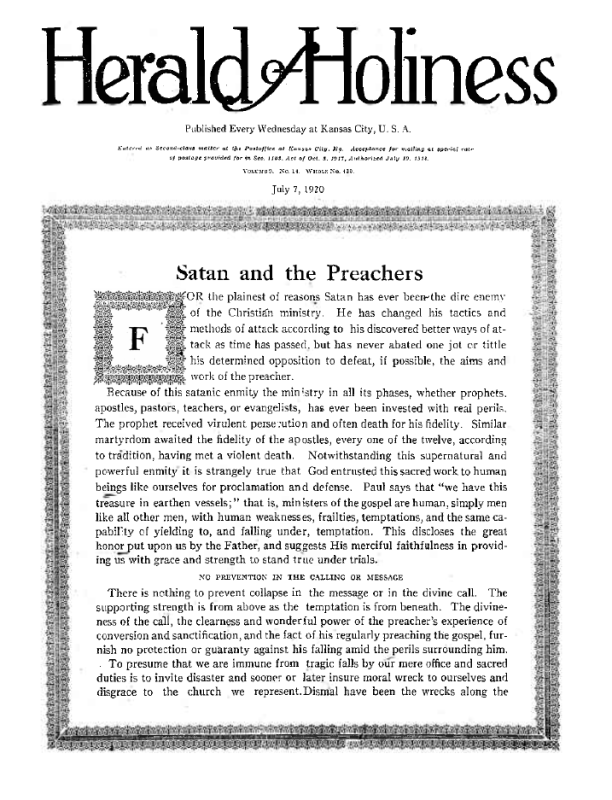 Title Page of Herald of Holiness - July 7, 1920