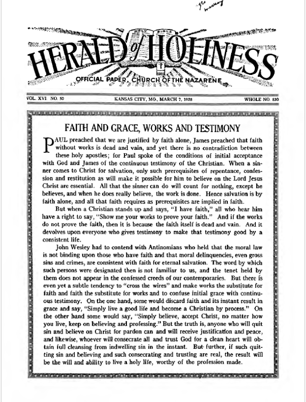 Front page of Herald of Holiness - March 7, 1928