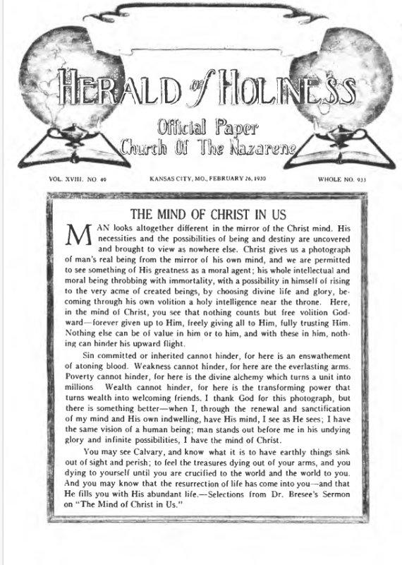 Front page of Herald of Holiness - February 26, 1930