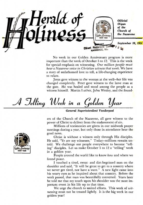 Herald of Holiness - September 10, 1958