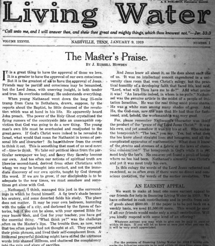 Living Water, Jan. 9, 1919