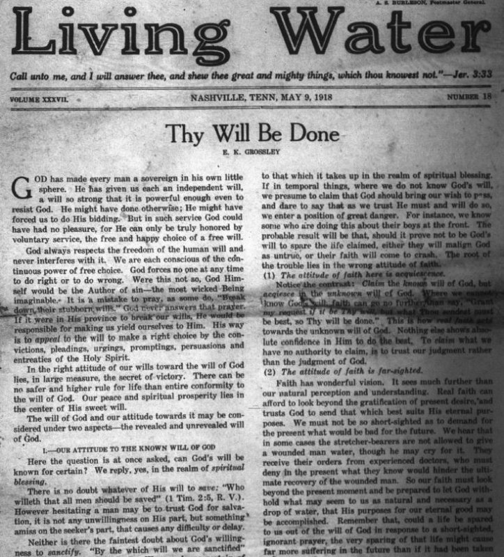 Living Water, May 9, 1918